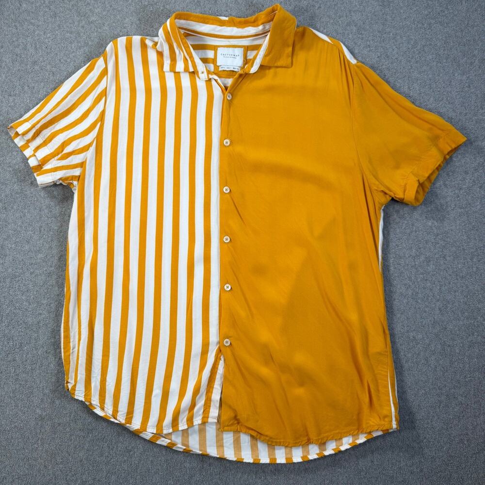CactusMan by Ricky Singh Yellow Stripe Button Down Shirt Mens Large Short Sleeve